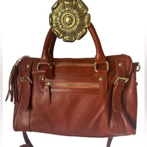 Erica Anenberg pebbled soft leather purse deep brown outer pockets crossbody